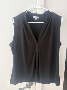 Calvin Klein Black Sleeveless Draped V-Neck Top sz XL